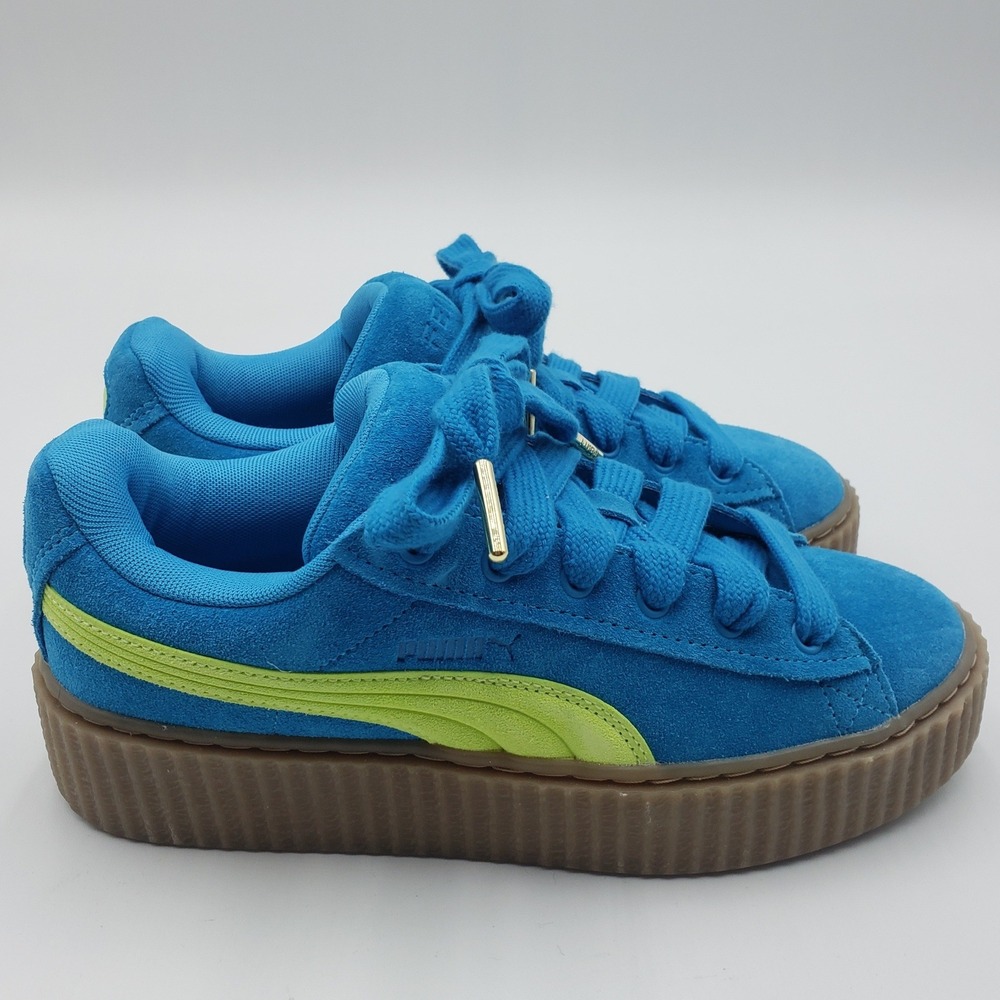 Puma Blue Suede Sneakers with Lime Accent
